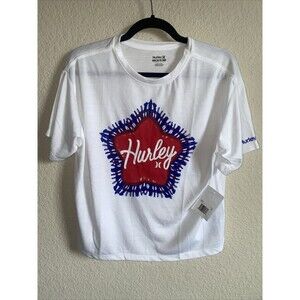 new Hurley Star USA Tie Dye Boxy Crop Short Sleeve shirt 4th July XL